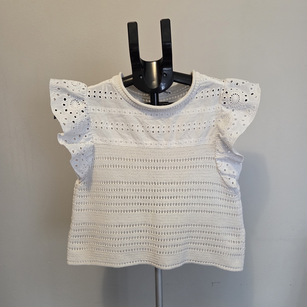 Zara White Eyelet Knit Blouse Size Med